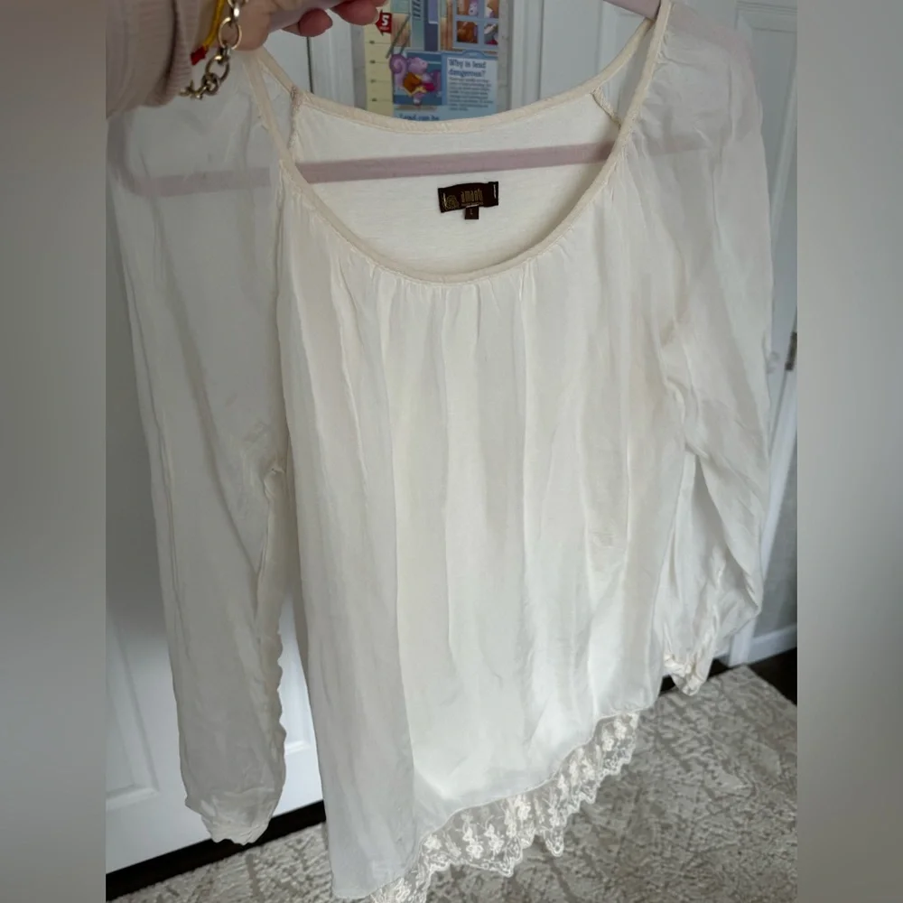NWOT AMANTI 100% Silk Ivory white blouse large - Picture 6 of 8